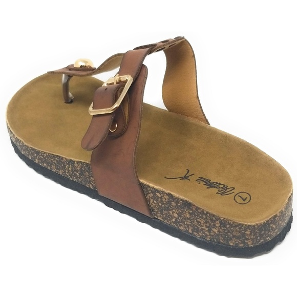 Women Cushioned Cork Thong Sandals in Brown HK7102 - Picture 3 of 4
